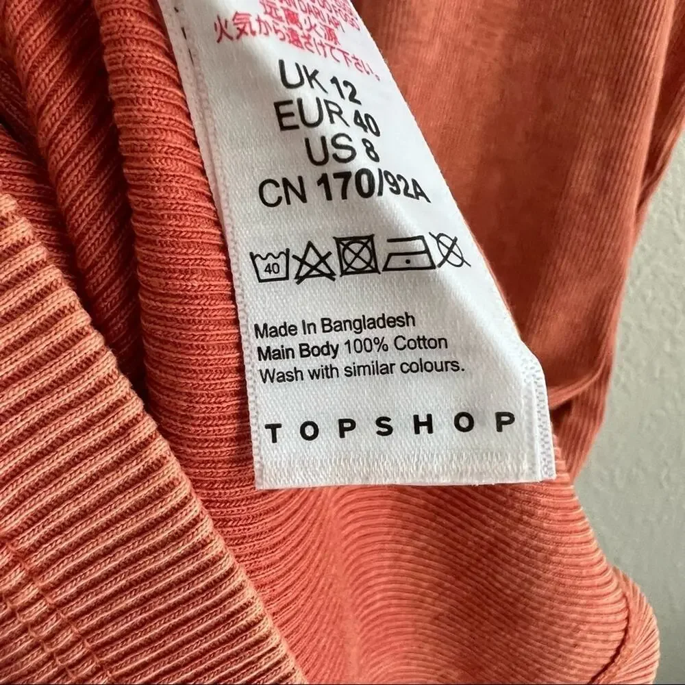 TopShop Red Orange Ribbed Tie Dye Tank Dress US 8
